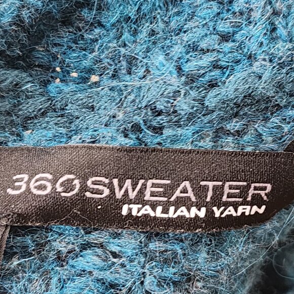 360 Sweater Emerald Blue Alpaca Wool Cable Knit Mockneck Sweater - Picture 5 of 7